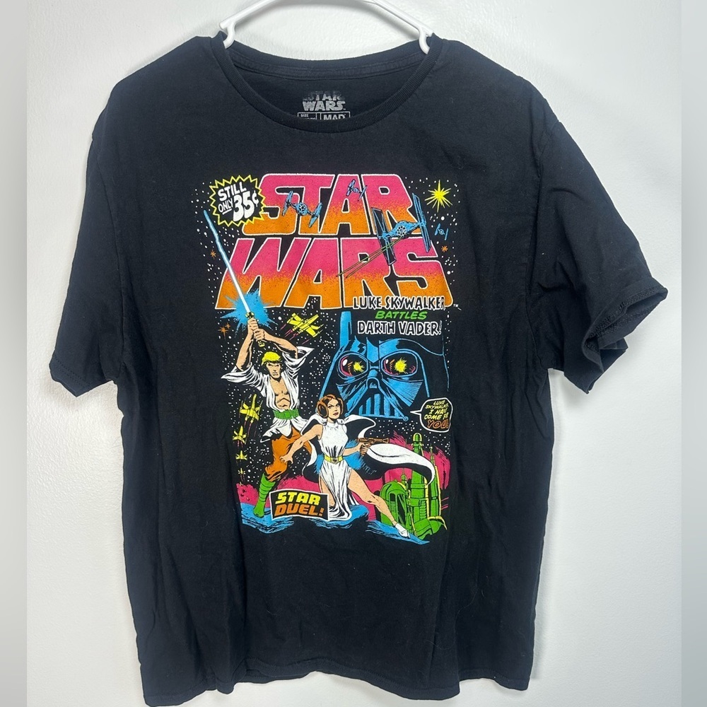 MAD Engine Star Wars Black Graphic T-Shirt Retro Star Duel size XL